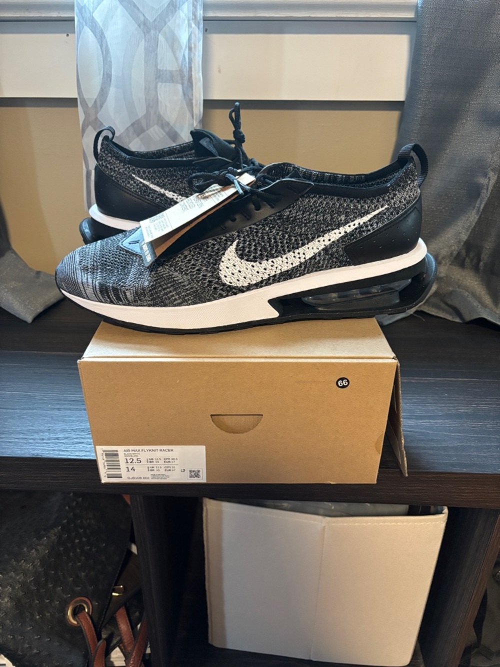 Nike Mens Black and White Flyknit Air Max Sneakers